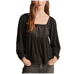 LUCKY BRAND Lace Detail Cotton Blend Top